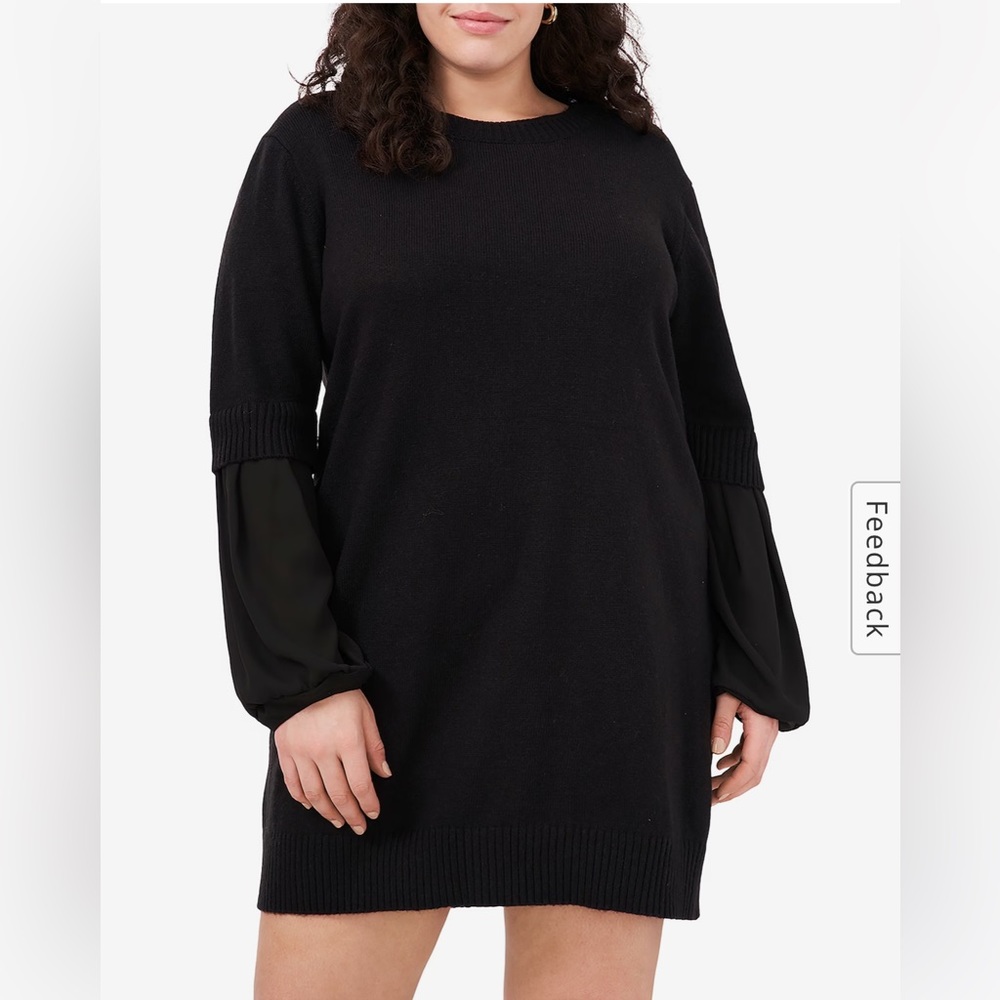 Vince Camuto Sweater Dress Contrast-Sleeve Knit Women’s Large Black Long-Sleeve
